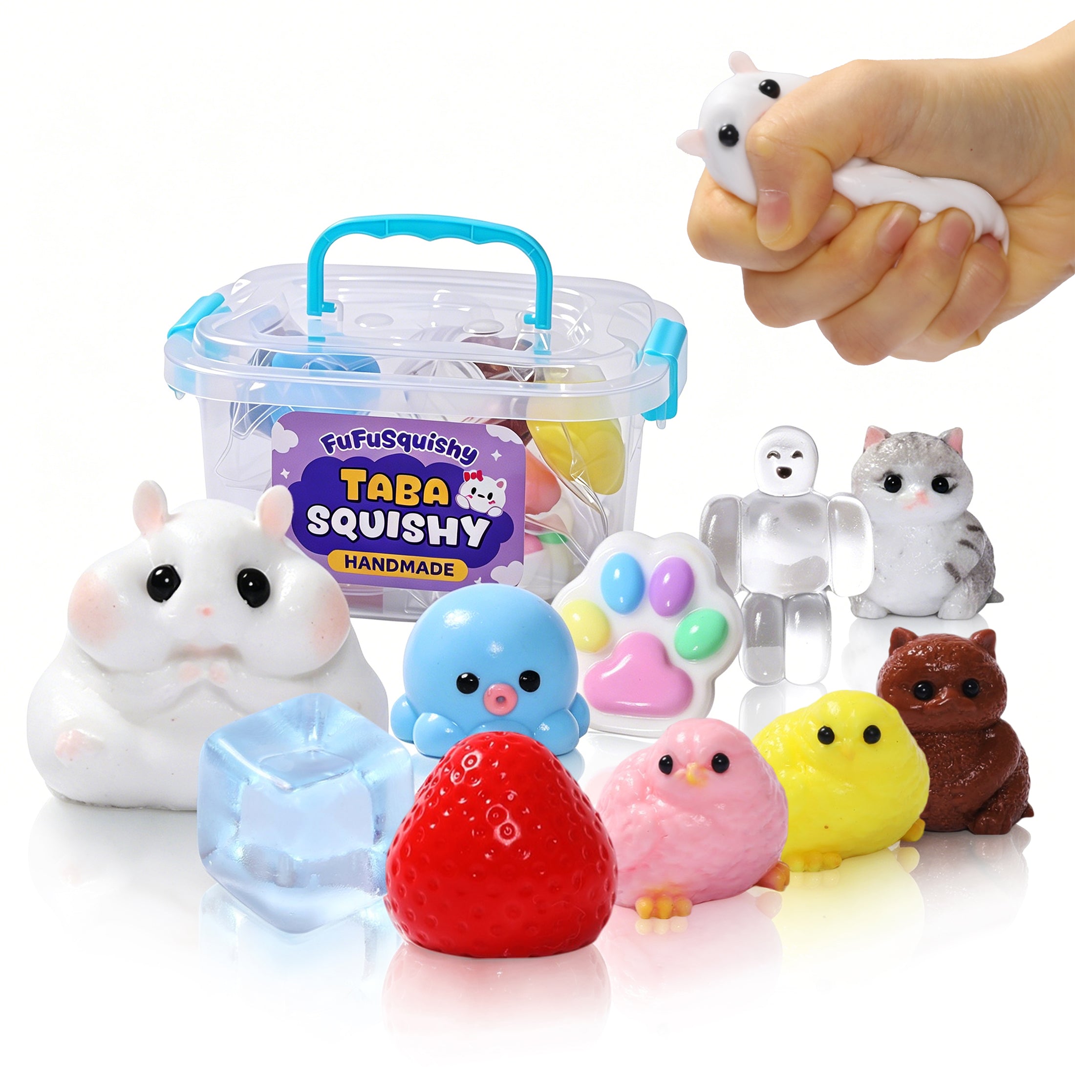 FUFUSQUISHY 10 Pack Popular Mix Taba Squishy Toys Kit with Toy Set Box & Cute Stickers, Handmade Kawaii Taba Squishies, Stress Relief Sensory Fidget Toys, Party Favors for Kids Ages 4-8 8-12, Holiday Gifts & Basket Stuffers