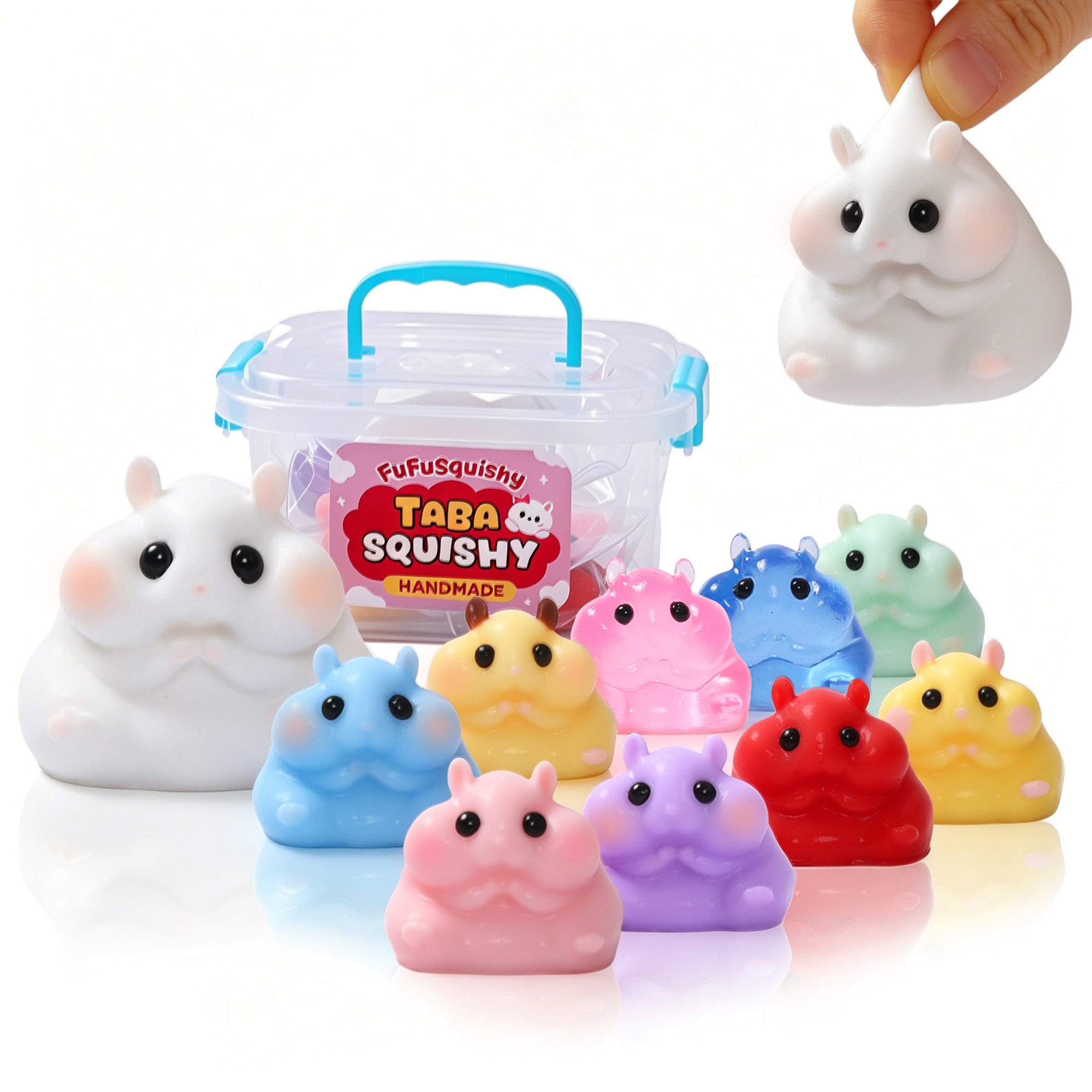 FUFUSQUISHY 10 Pack Hamster Taba Squishy Toys Kit with Toy Set Box & Cute Stickers, Handmade Kawaii Taba Squishies, Stress Relief Sensory Fidget Toys, Party Favors for Kids Ages 4-8 8-12, Holiday Gifts & Basket Stuffers