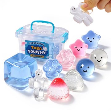 FUFUSQUISHY 10 Pack Crystal Mix Taba Squishy Toys Kit with Toy Set Box & Cute Stickers, Handmade Kawaii Taba Squishies, Stress Relief Sensory Fidget Toys, Party Favors for Kids Ages 4-8 8-12, Holiday Gifts & Basket Stuffers