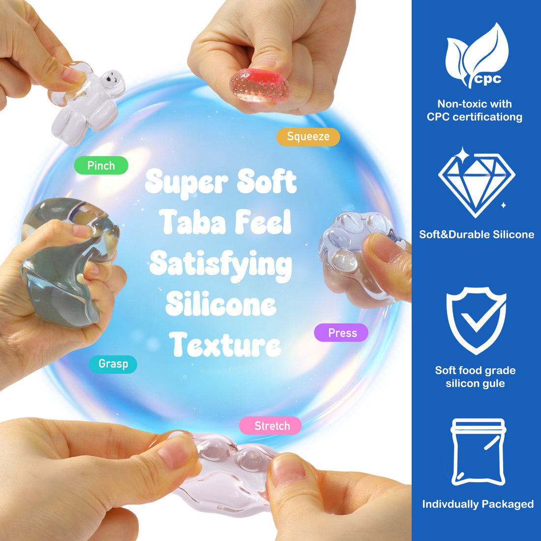 FUFUSQUISHY 10 Pack Crystal Mix Taba Squishy Toys Kit with Toy Set Box & Cute Stickers, Handmade Kawaii Taba Squishies, Stress Relief Sensory Fidget Toys, Party Favors for Kids Ages 4-8 8-12, Holiday Gifts & Basket Stuffers