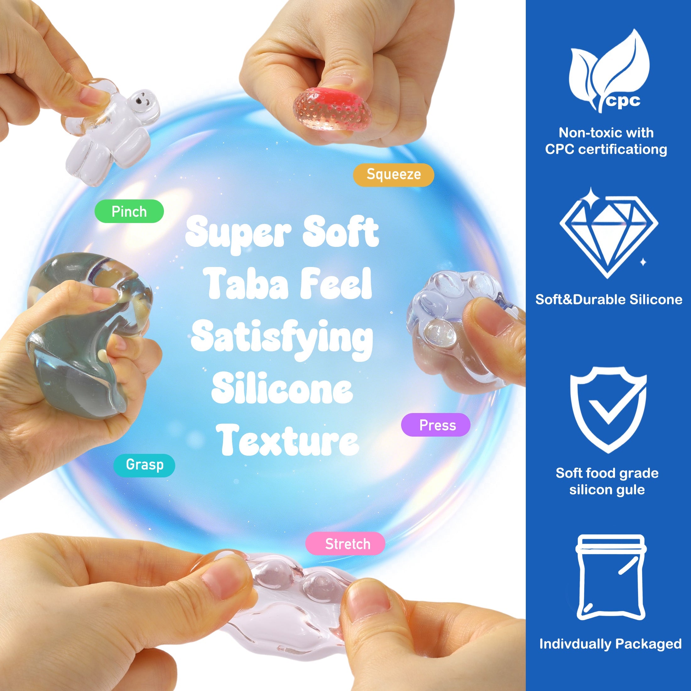 FUFUSQUISHY 10 Pack Crystal Mix Taba Squishy Toys Kit with Toy Set Box & Cute Stickers, Handmade Kawaii Taba Squishies, Stress Relief Sensory Fidget Toys, Party Favors for Kids Ages 4-8 8-12, Holiday Gifts & Basket Stuffers